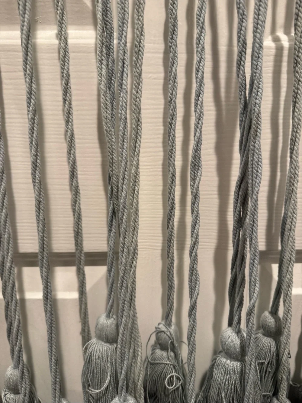 Coastal Blue Macrame White Bead Tassel Wall Hanging